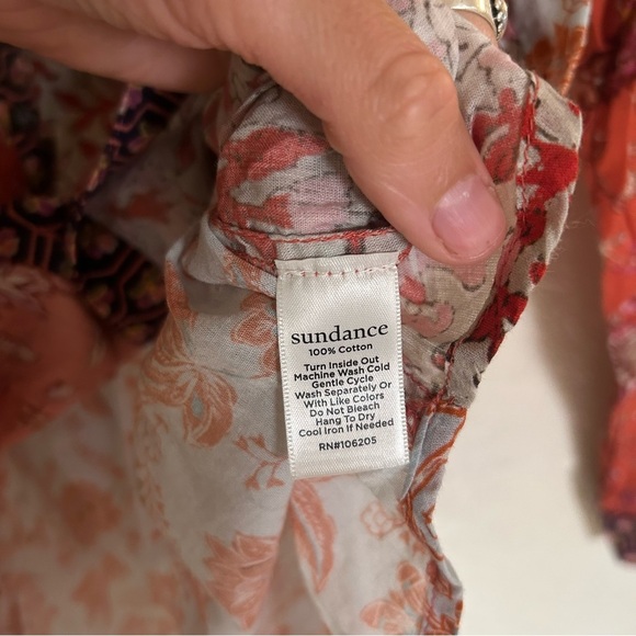 Sundance KalamarianOrange Floral Patchwork Blouse Cotton Size Large Boho - Picture 6 of 13